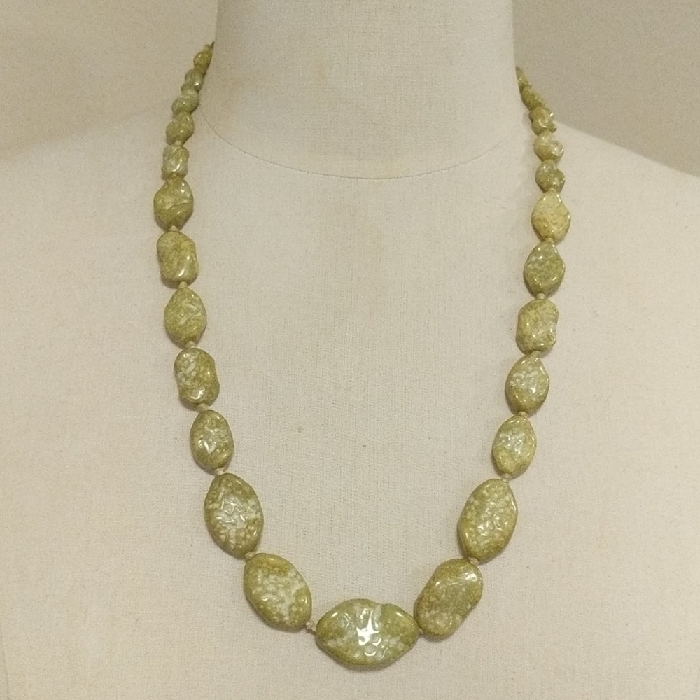 Italian stone necklace in light olive green color